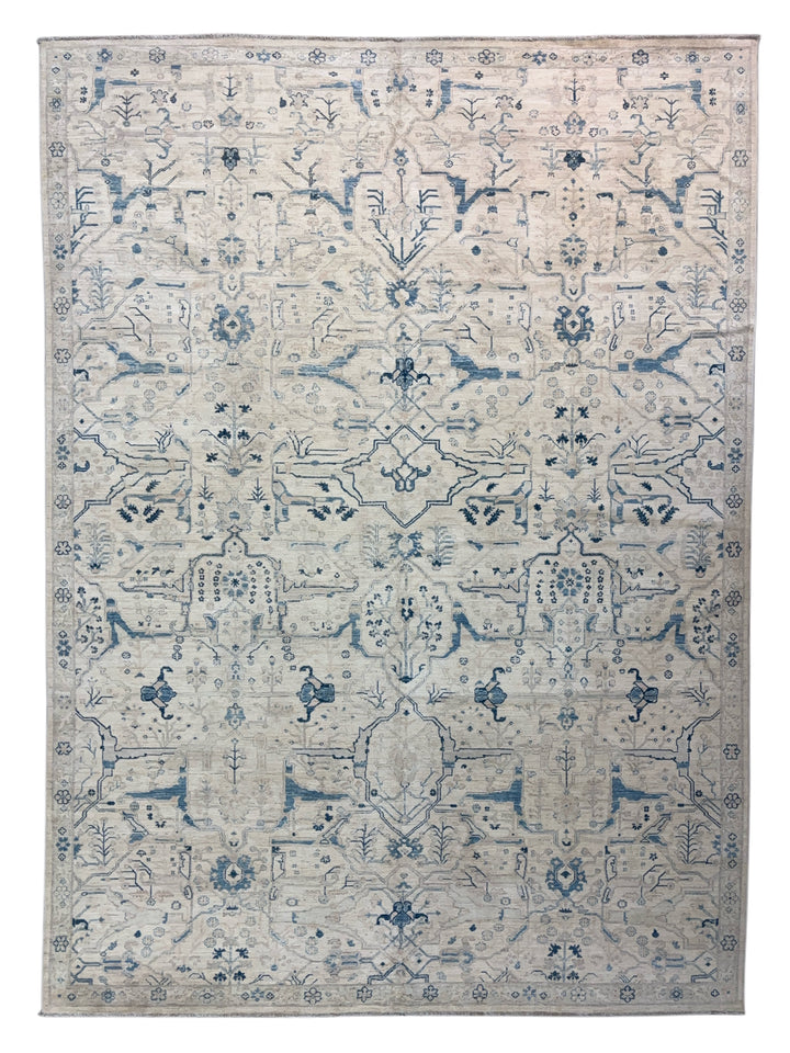 Ivory &amp; Sky-Blue Botanical Wool Rug – 10’0” × 13’8”