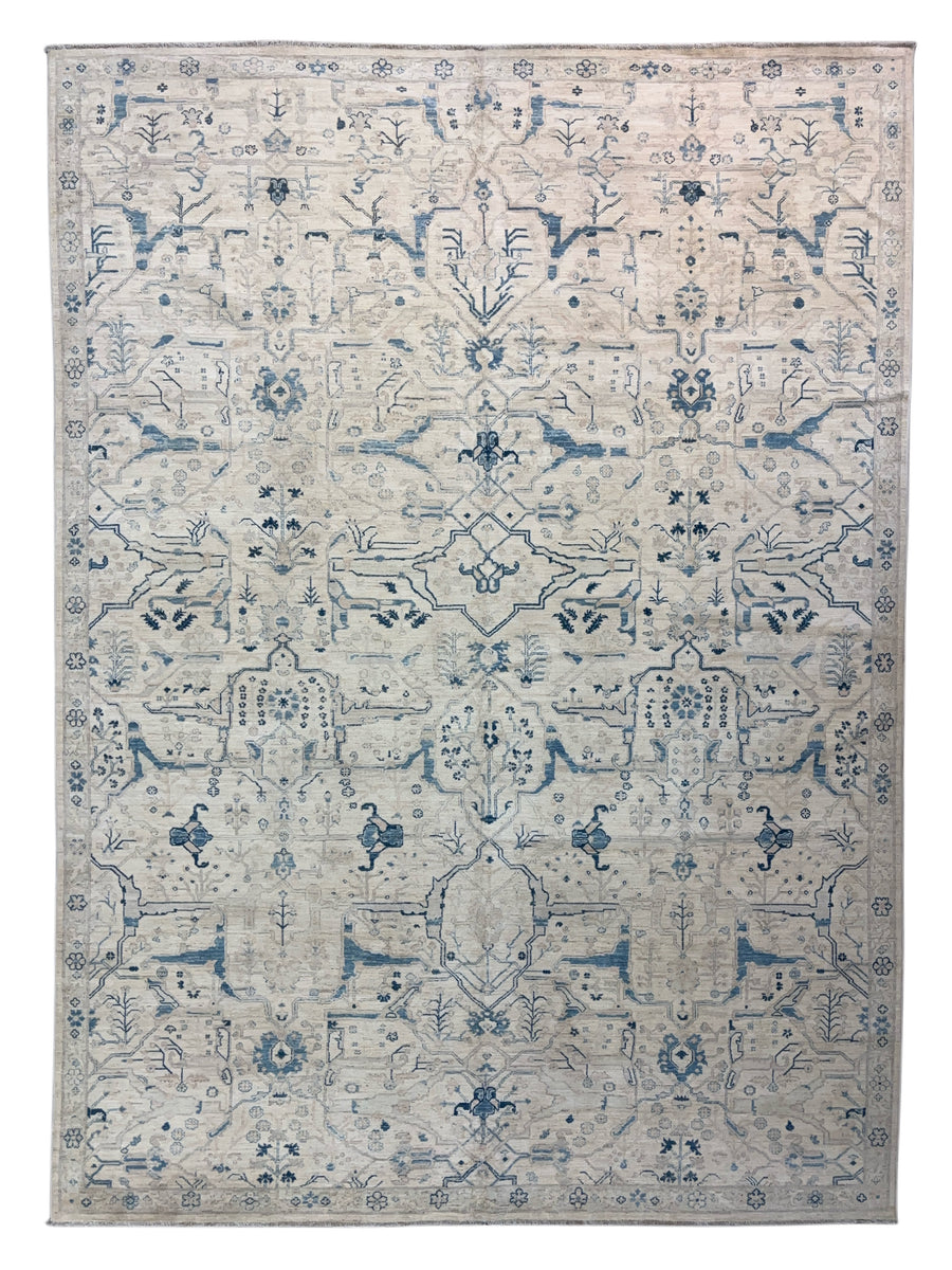 Ivory & Sky-Blue Botanical Wool Rug – 10’0” × 13’8”