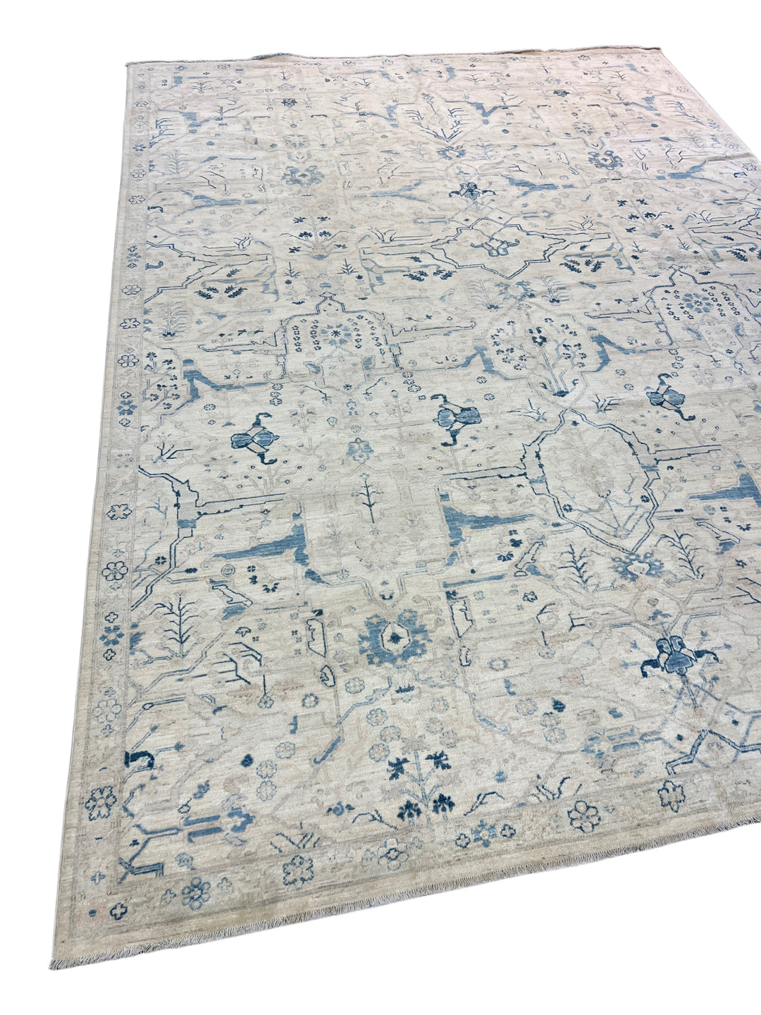 Ivory &amp; Sky-Blue Botanical Wool Rug – 10’0” × 13’8”