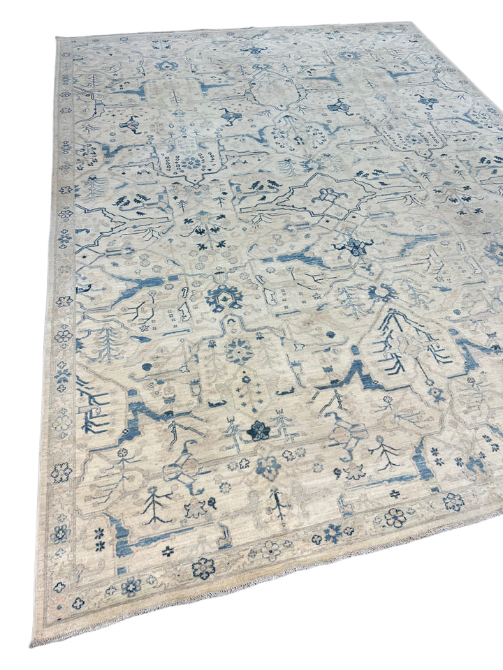 Ivory &amp; Sky-Blue Botanical Wool Rug – 10’0” × 13’8”