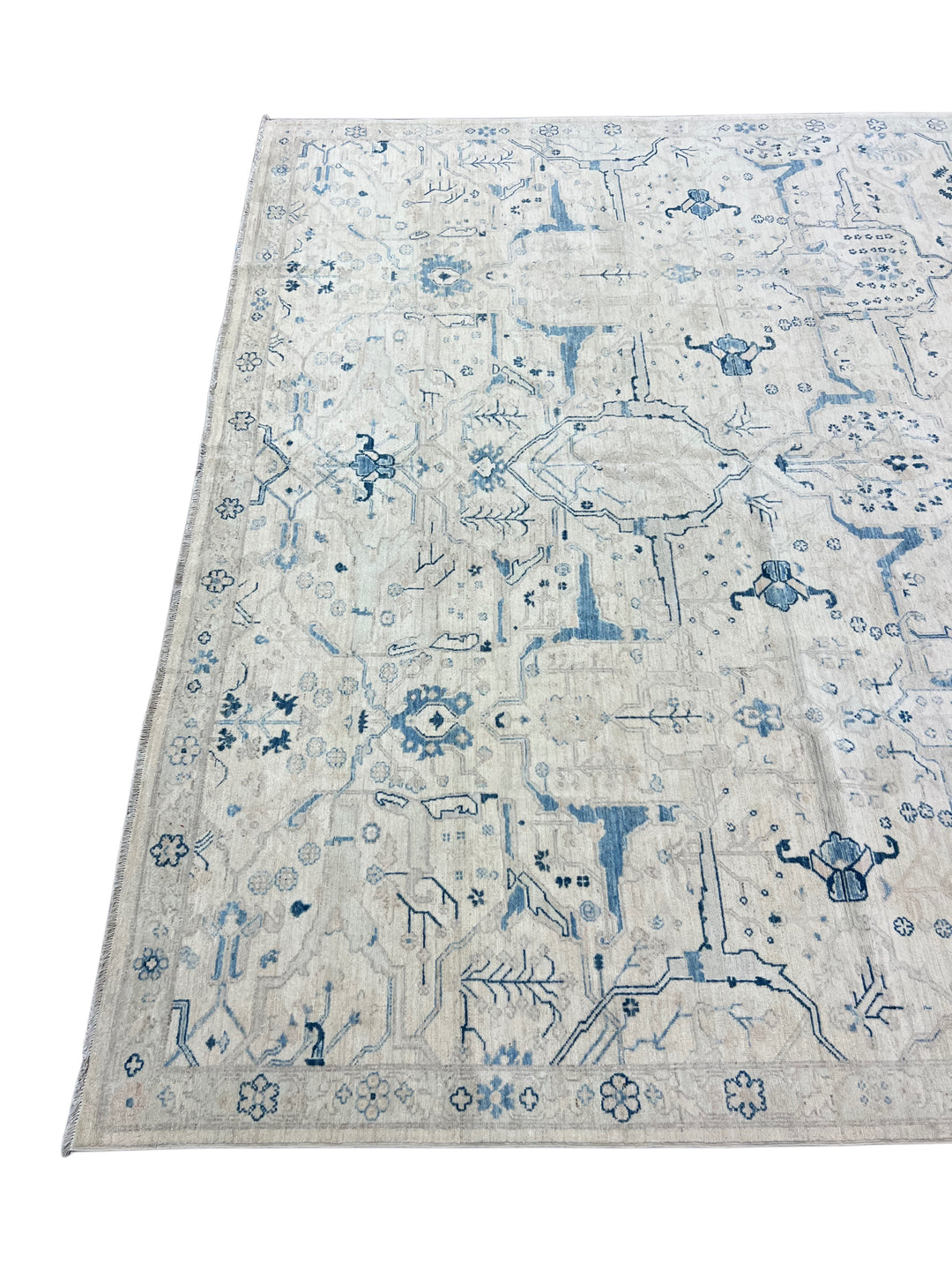Ivory &amp; Sky-Blue Botanical Wool Rug – 10’0” × 13’8”