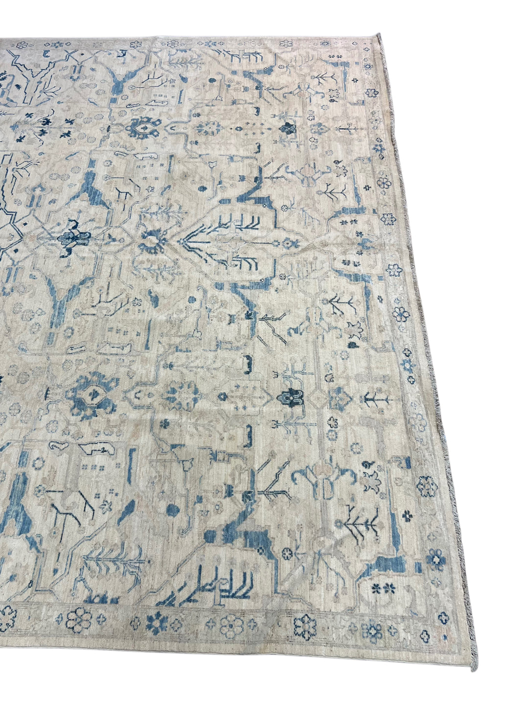 Ivory &amp; Sky-Blue Botanical Wool Rug – 10’0” × 13’8”
