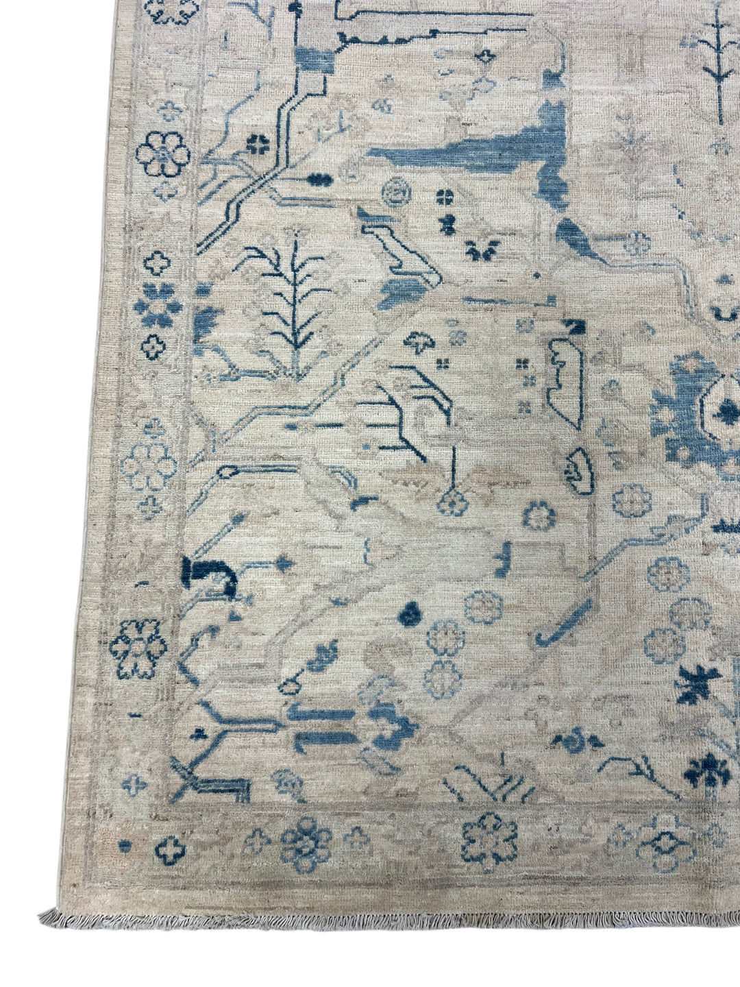Ivory &amp; Sky-Blue Botanical Wool Rug – 10’0” × 13’8”