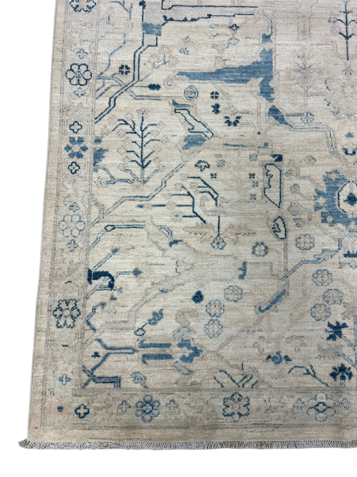 Ivory &amp; Sky-Blue Botanical Wool Rug – 10’0” × 13’8”