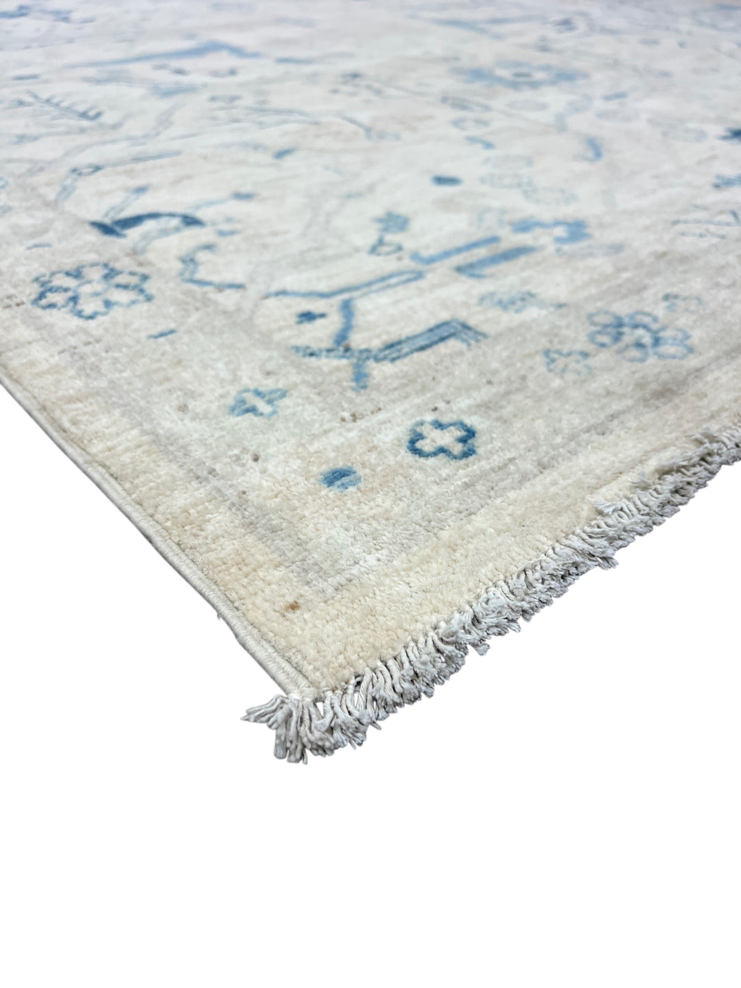 Ivory &amp; Sky-Blue Botanical Wool Rug – 10’0” × 13’8”