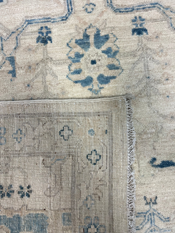 Ivory &amp; Sky-Blue Botanical Wool Rug – 10’0” × 13’8”