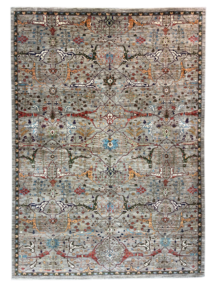 Gray &amp; Multicolor Botanical Wool Rug – 9’11” × 13’10”