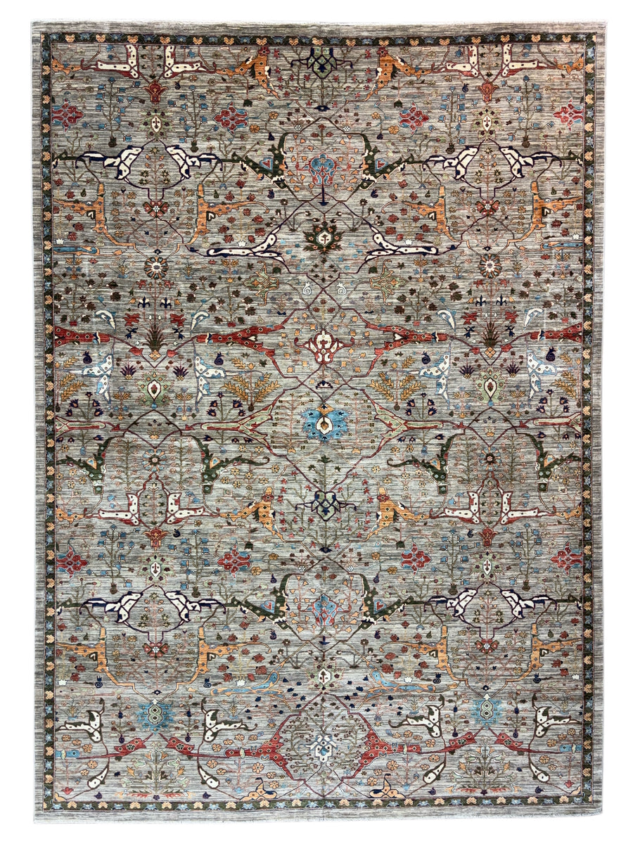 Gray & Multicolor Botanical Wool Rug – 9’11” × 13’10”