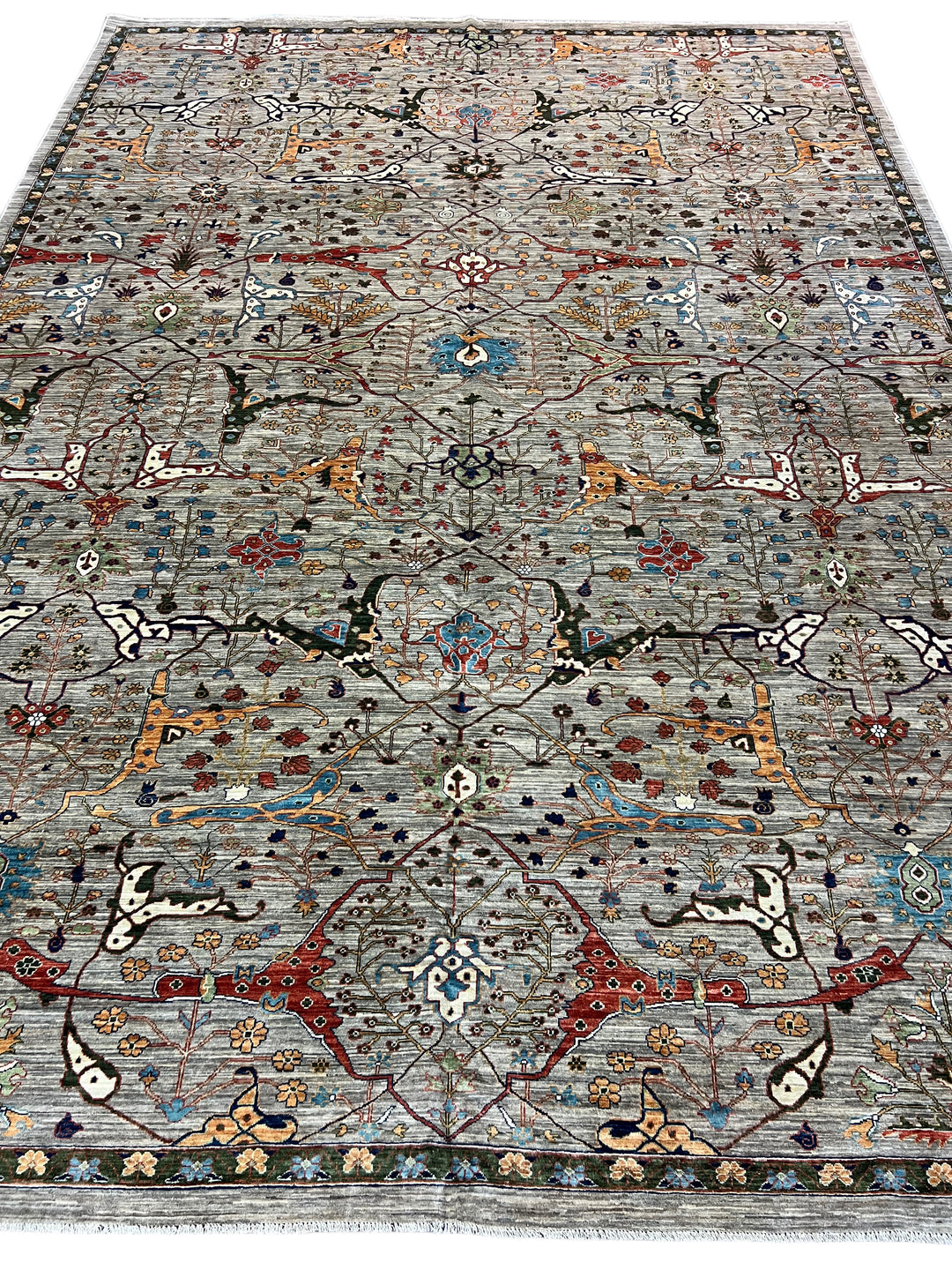 Gray &amp; Multicolor Botanical Wool Rug – 9’11” × 13’10”