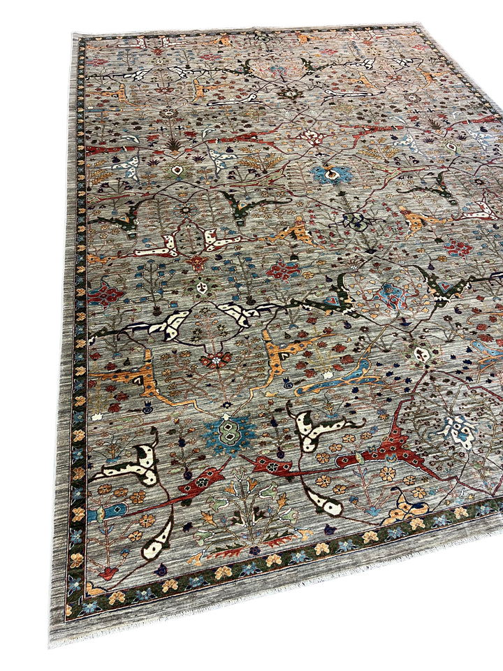Gray &amp; Multicolor Botanical Wool Rug – 9’11” × 13’10”