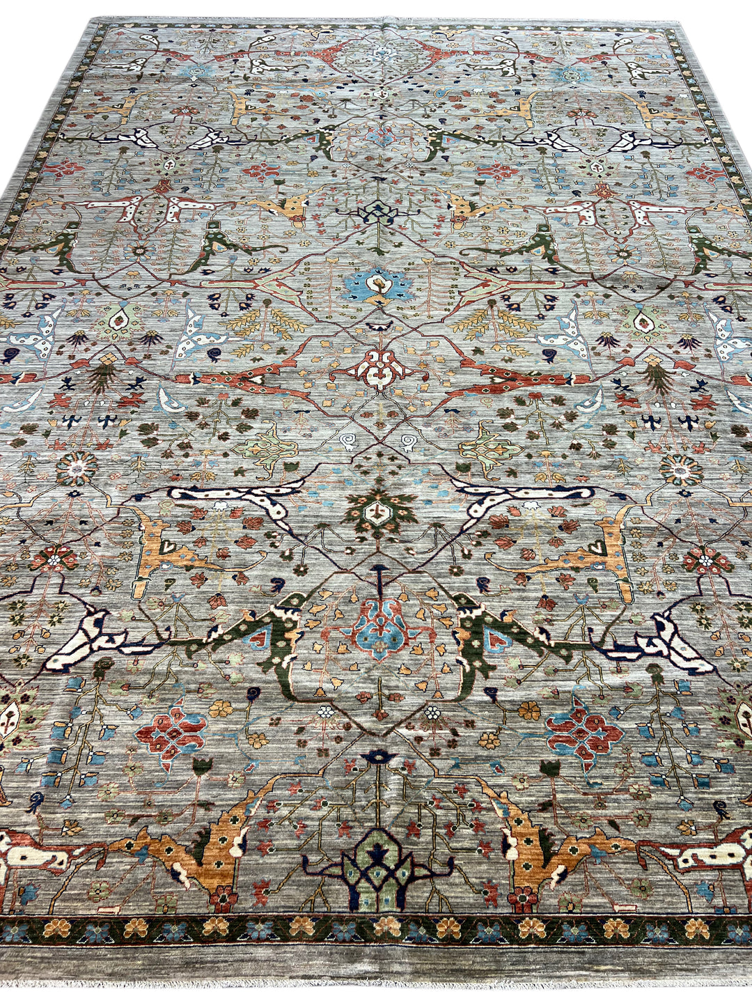 Gray &amp; Multicolor Botanical Wool Rug – 9’11” × 13’10”