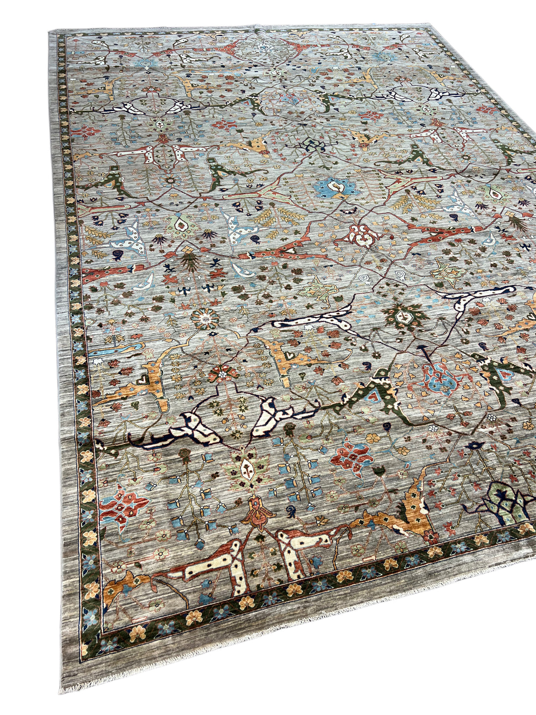 Gray &amp; Multicolor Botanical Wool Rug – 9’11” × 13’10”