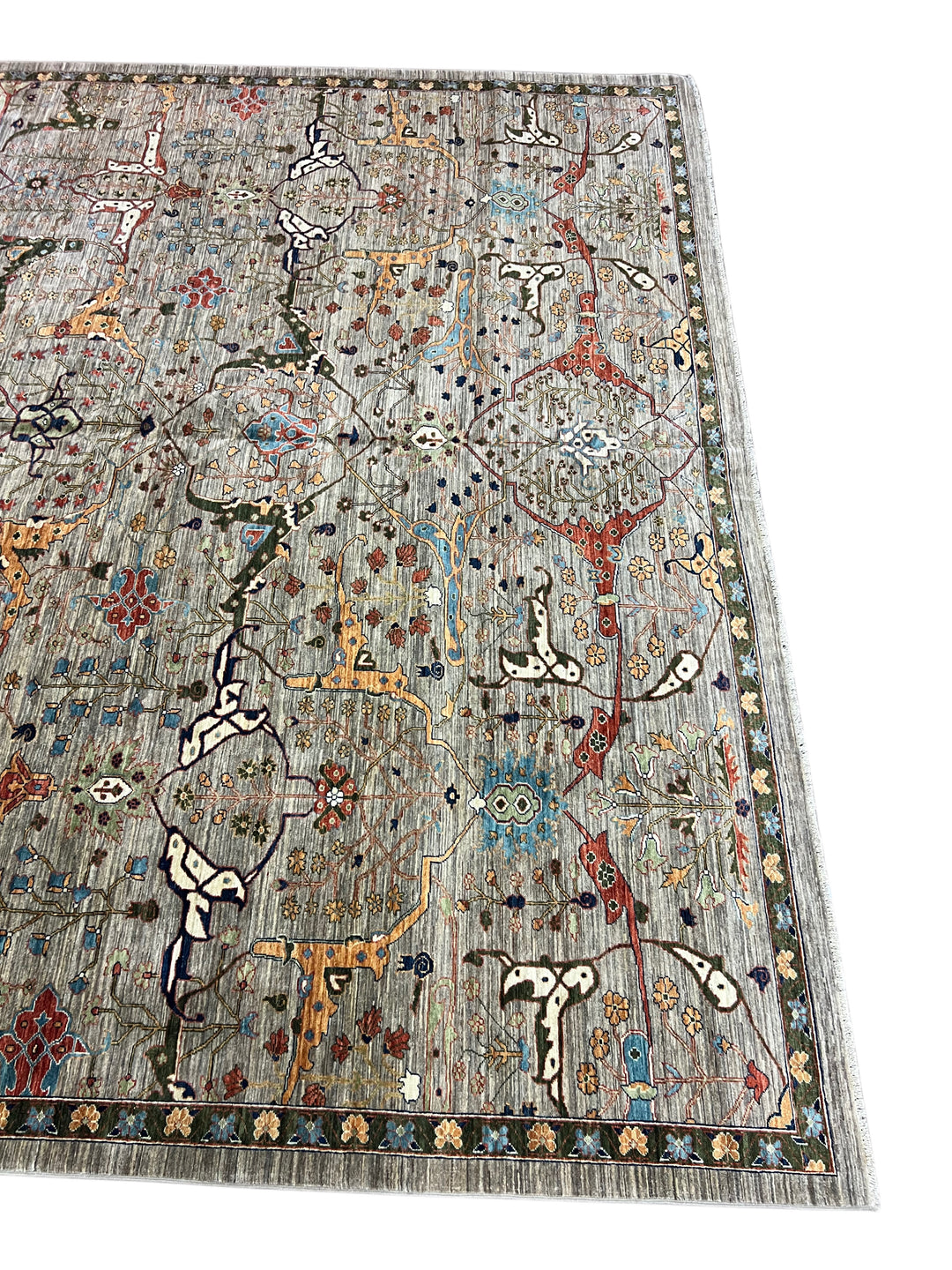 Gray &amp; Multicolor Botanical Wool Rug – 9’11” × 13’10”