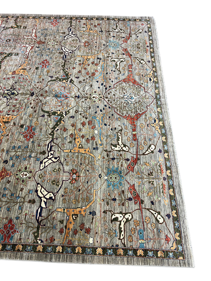 Gray &amp; Multicolor Botanical Wool Rug – 9’11” × 13’10”