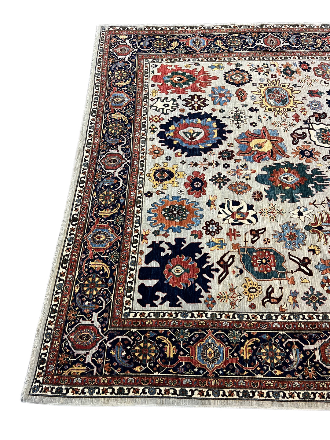 Ivory &amp; Navy Geometric Wool Rug – 10’2” × 13’5”