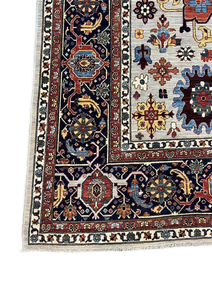 Ivory &amp; Navy Geometric Wool Rug – 10’2” × 13’5”