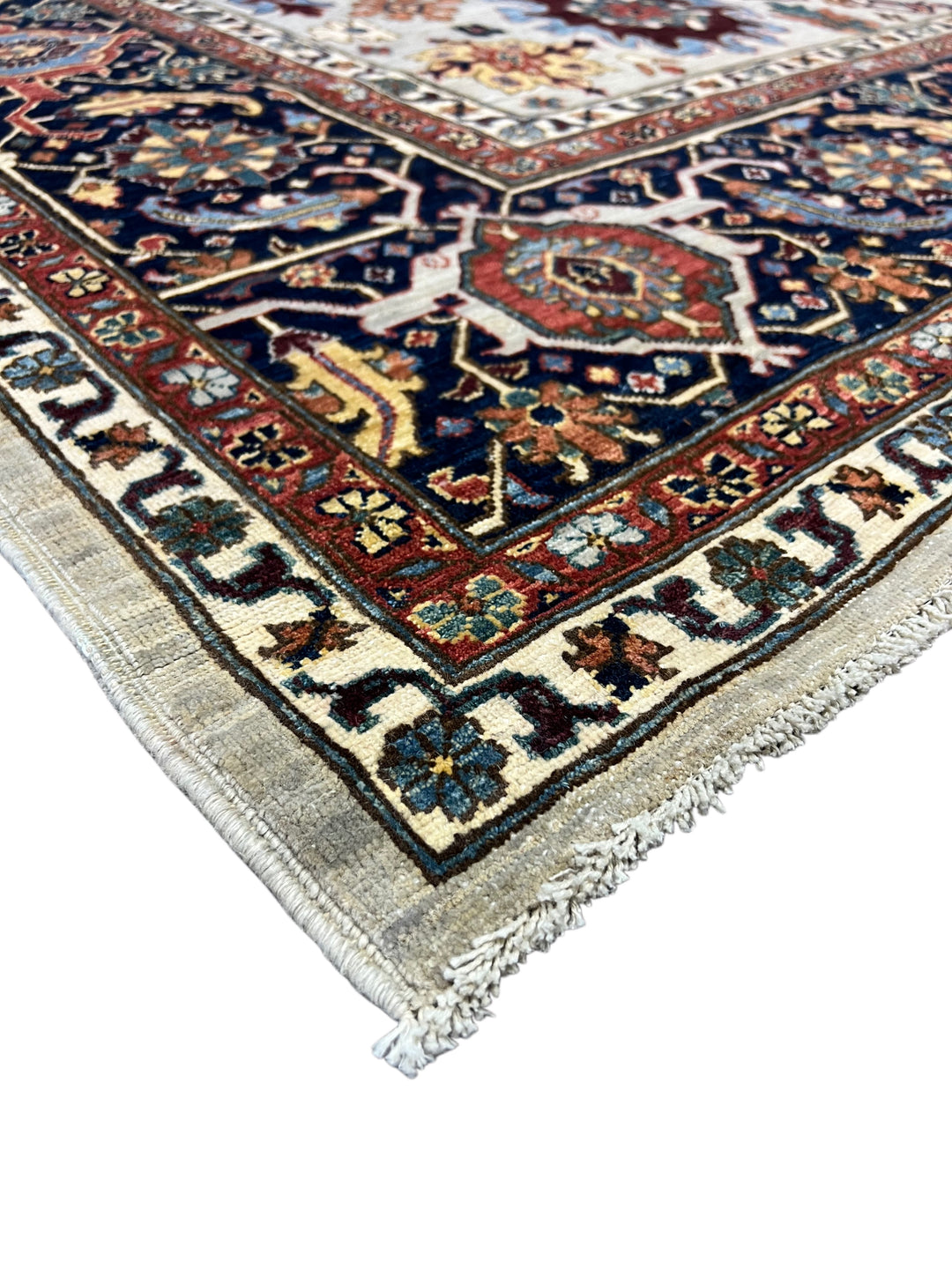 Ivory &amp; Navy Geometric Wool Rug – 10’2” × 13’5”