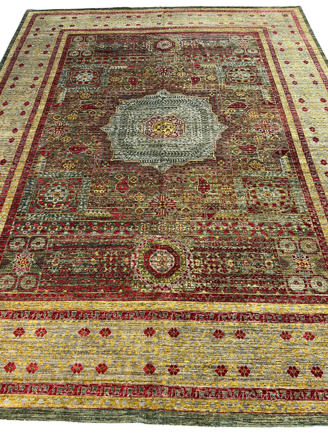 Sage, Burgundy &amp; Gold Wool Area Rug  – 10’0” × 12’11”