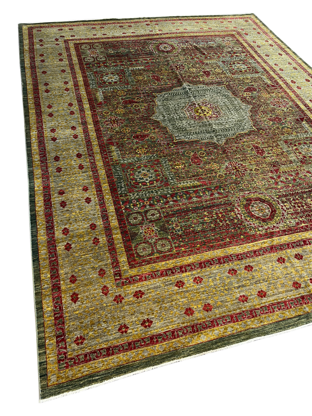 Sage, Burgundy &amp; Gold Wool Area Rug  – 10’0” × 12’11”