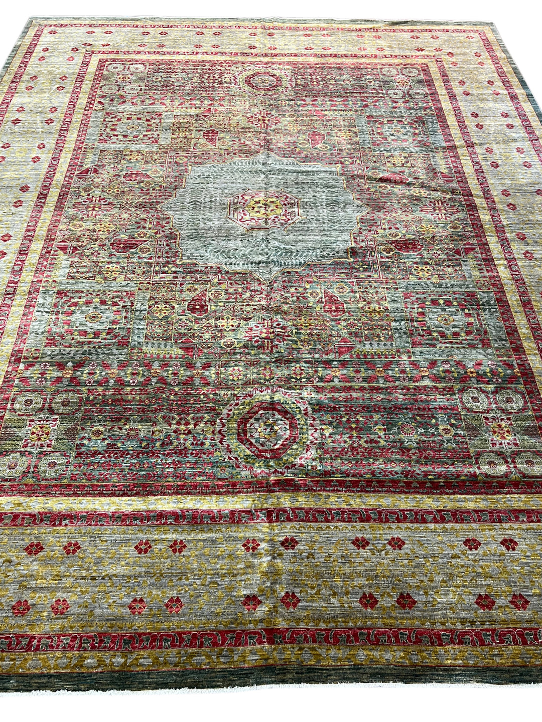 Sage, Burgundy &amp; Gold Wool Area Rug  – 10’0” × 12’11”