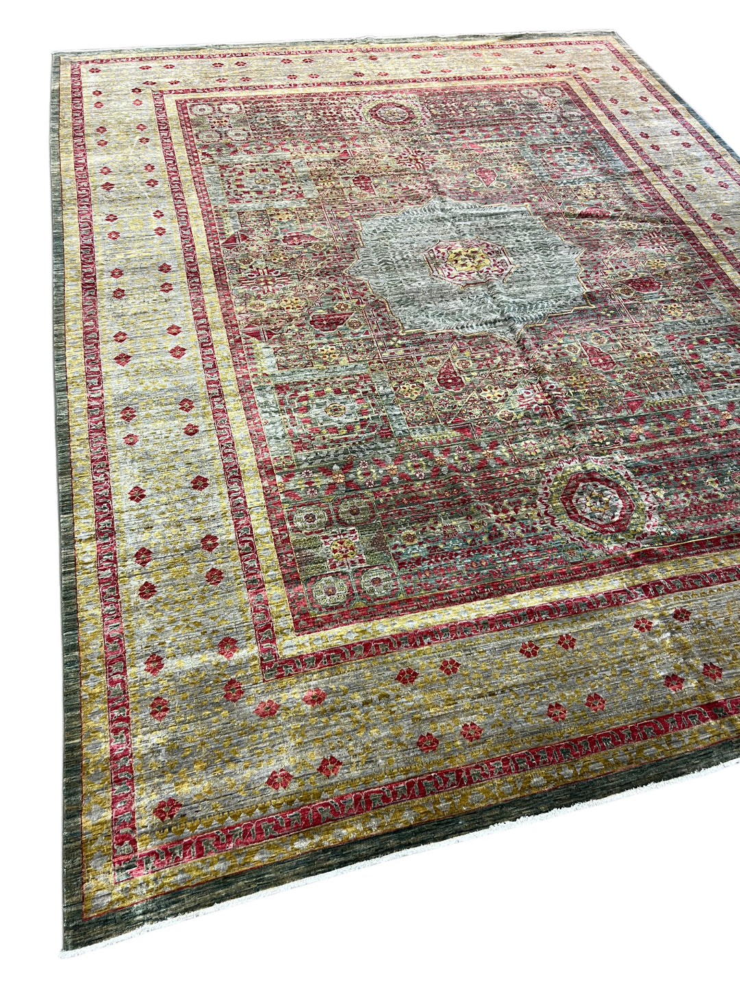 Sage, Burgundy &amp; Gold Wool Area Rug  – 10’0” × 12’11”