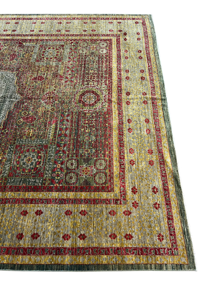 Sage, Burgundy &amp; Gold Wool Area Rug  – 10’0” × 12’11”
