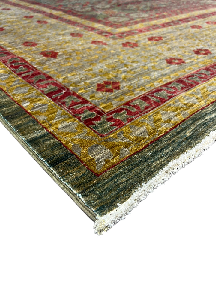 Sage, Burgundy &amp; Gold Wool Area Rug  – 10’0” × 12’11”