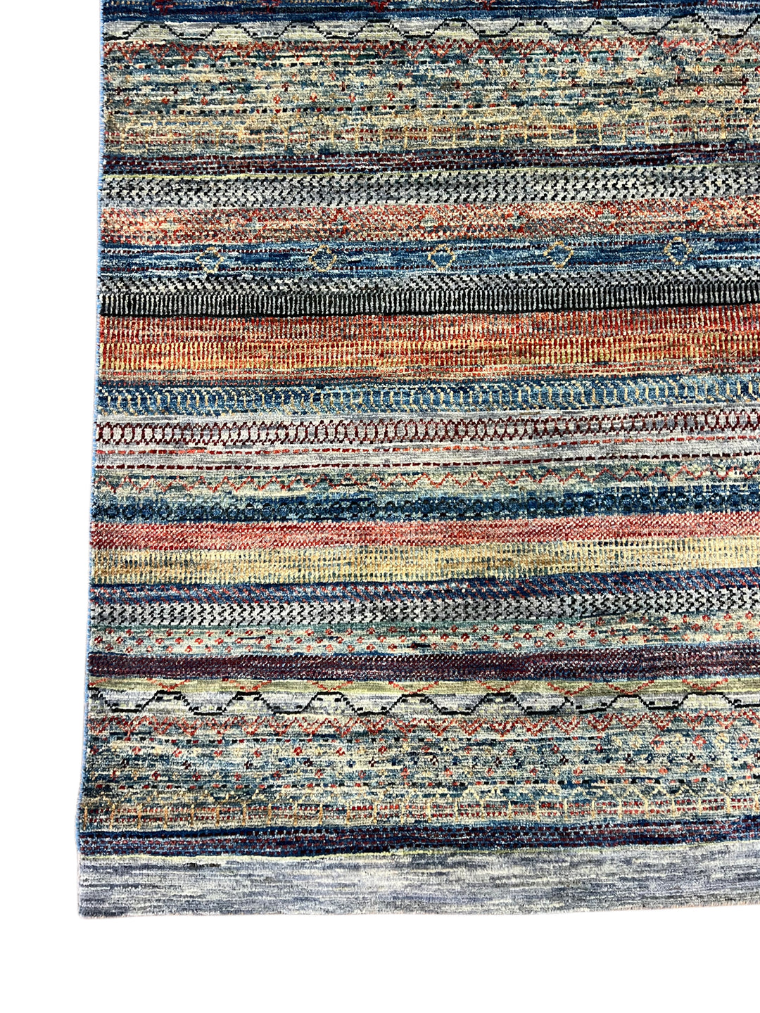 Modern Striped Wool Rug in Blue, Ivory &amp; Rust – 10’0” × 13’10”
