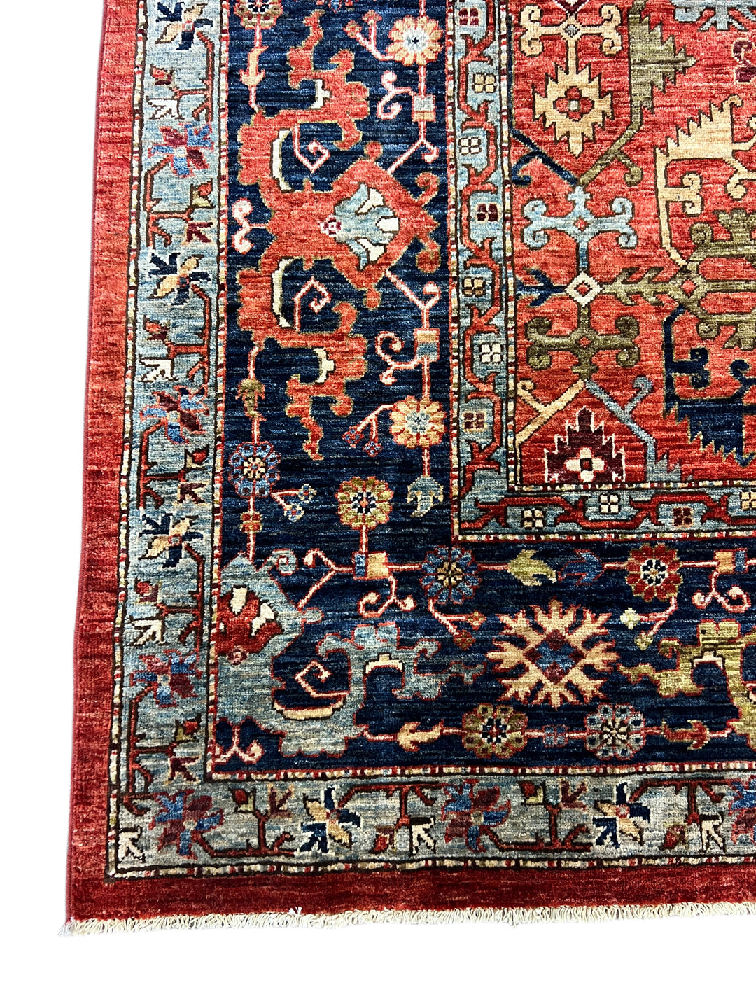 Rust Red, Navy &amp; Sky Blue - Wool Area Rug – 10’0” × 13’11”