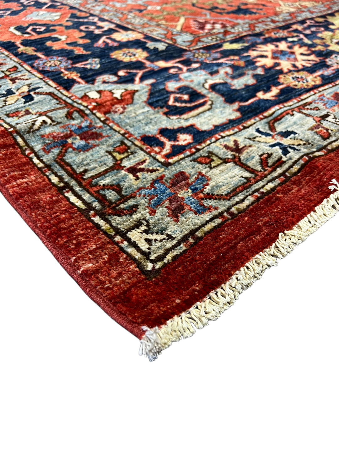 Rust Red, Navy &amp; Sky Blue - Wool Area Rug – 10’0” × 13’11”