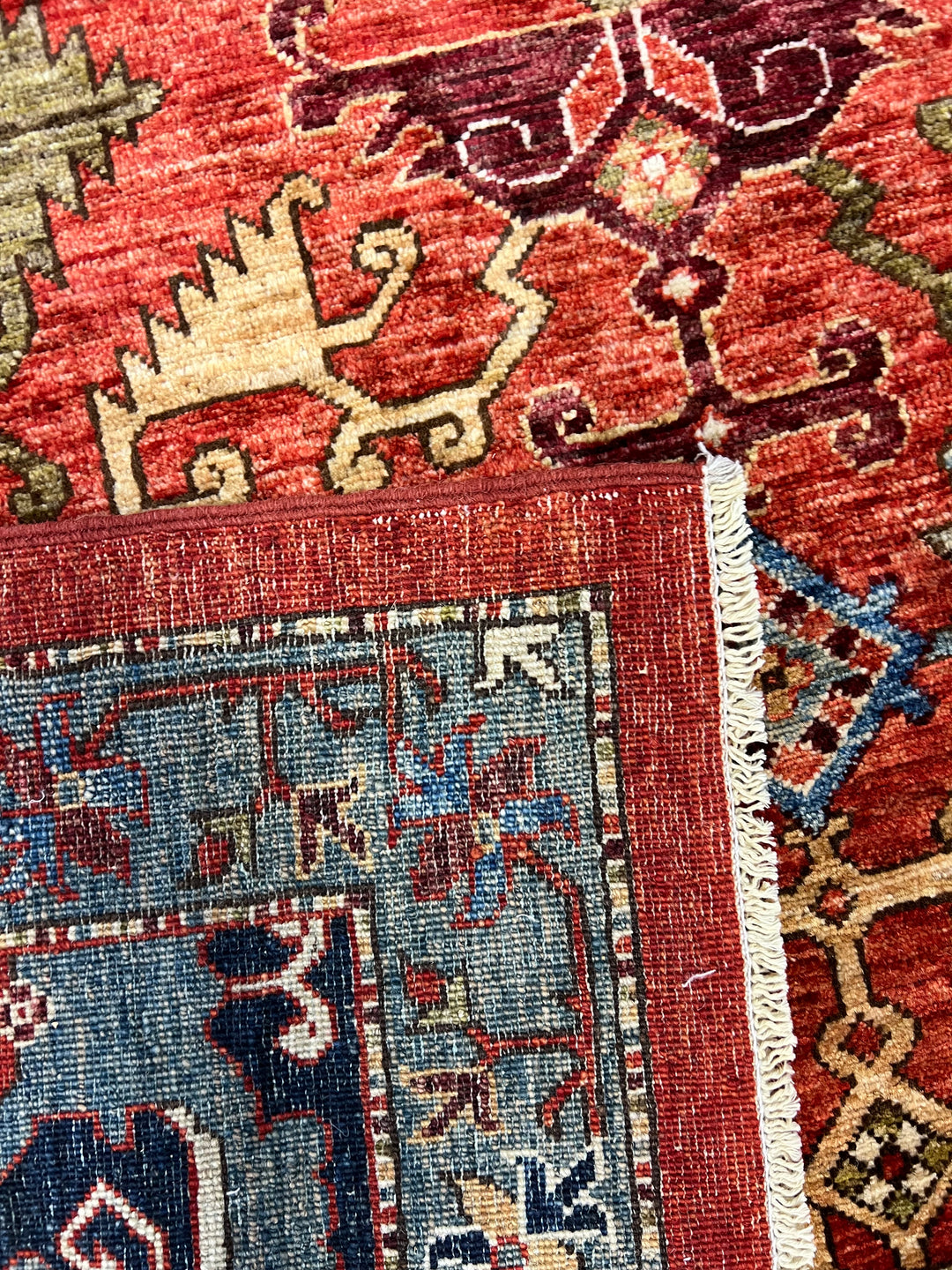 Rust Red, Navy &amp; Sky Blue - Wool Area Rug – 10’0” × 13’11”