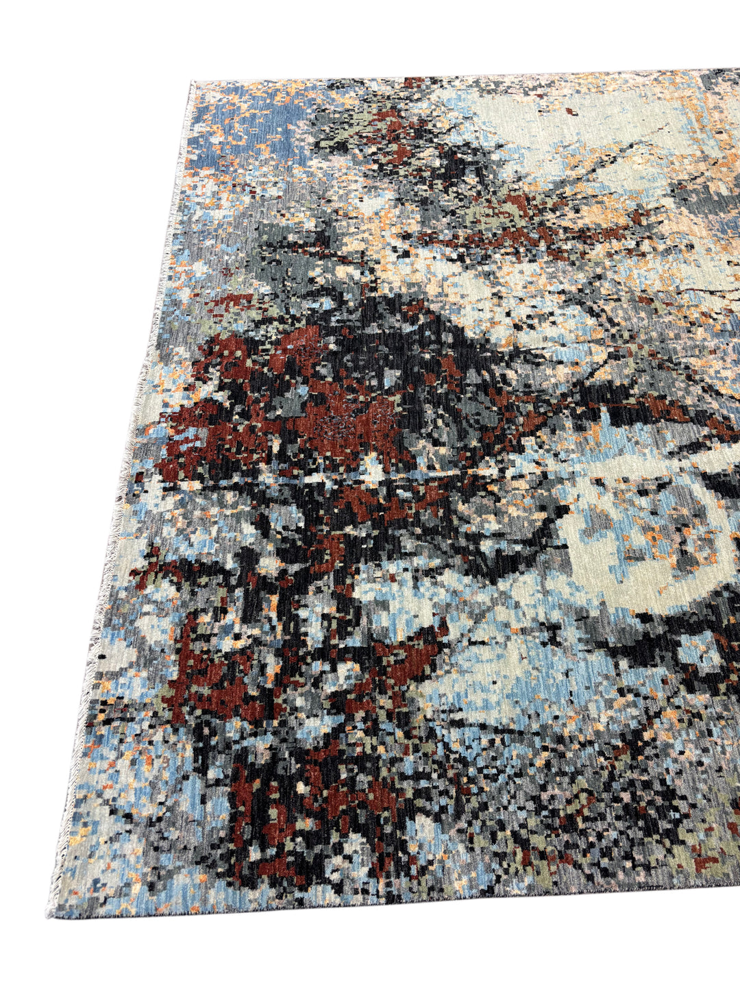 Abstract Modern Wool Rug in Blue, Ivory, Charcoal &amp; Rust – 9’11” × 14’1”