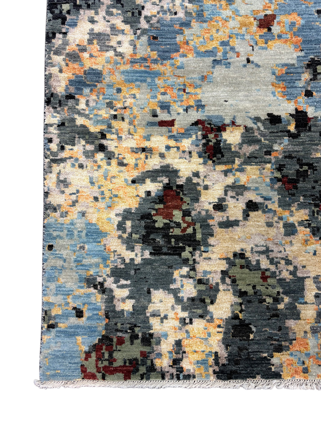 Abstract Modern Wool Rug in Blue, Ivory, Charcoal &amp; Rust – 9’11” × 14’1”