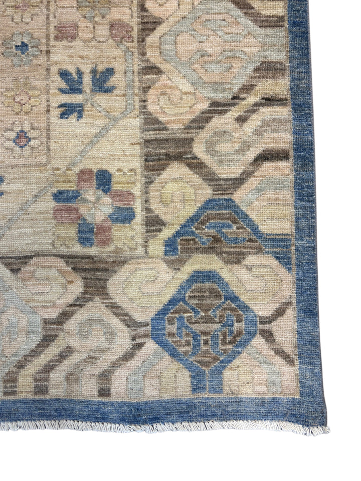 Blue, Ivory &amp; Taupe Transitional Rug – Oushak Style Hand-Knotted Wool Rug – 10’1” × 13’7”