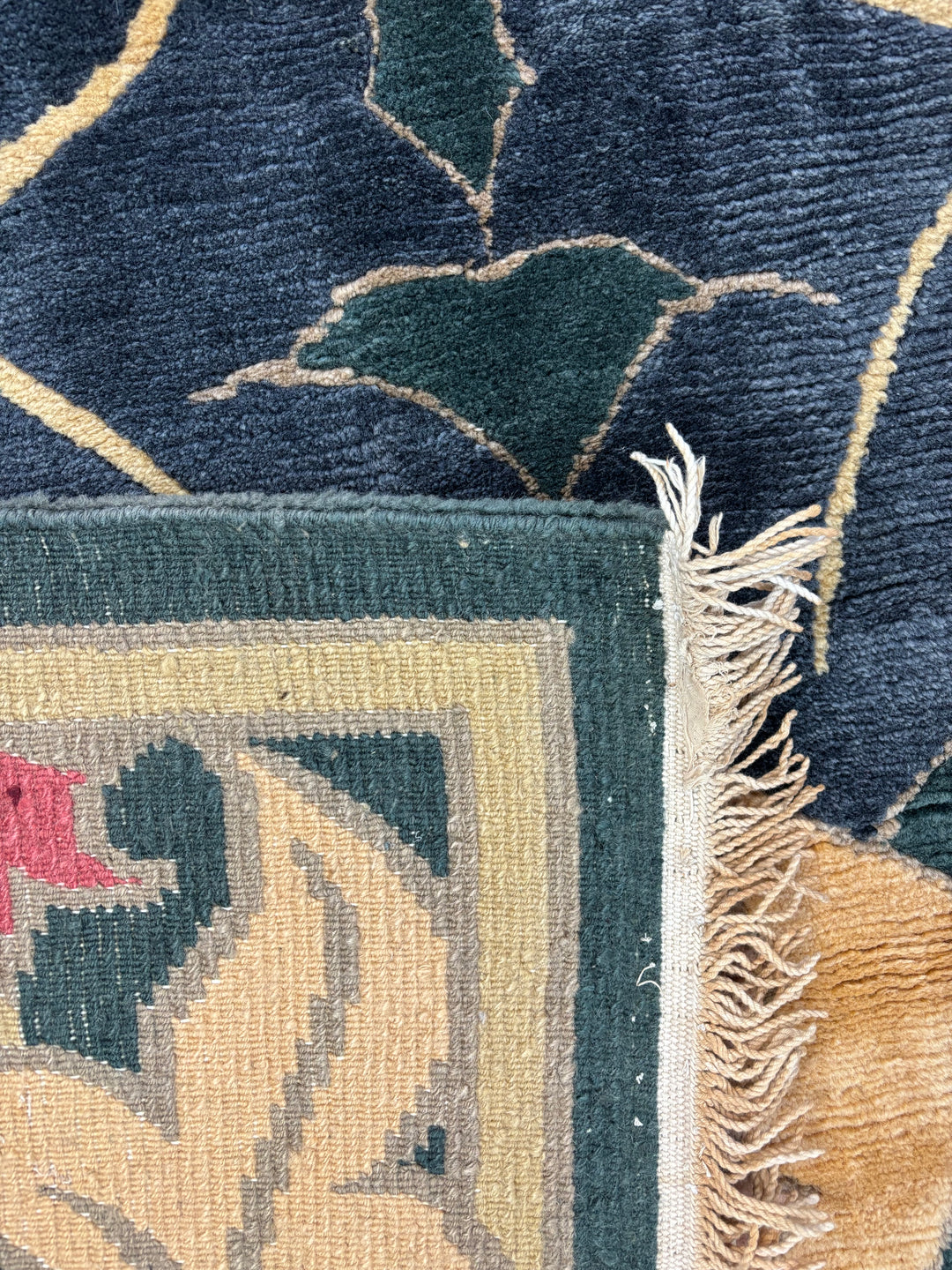 Green &amp; Gold Tibetan Wool Rug – Arts &amp; Crafts Style Hand-Knotted Rug – 11’1” × 14’11”