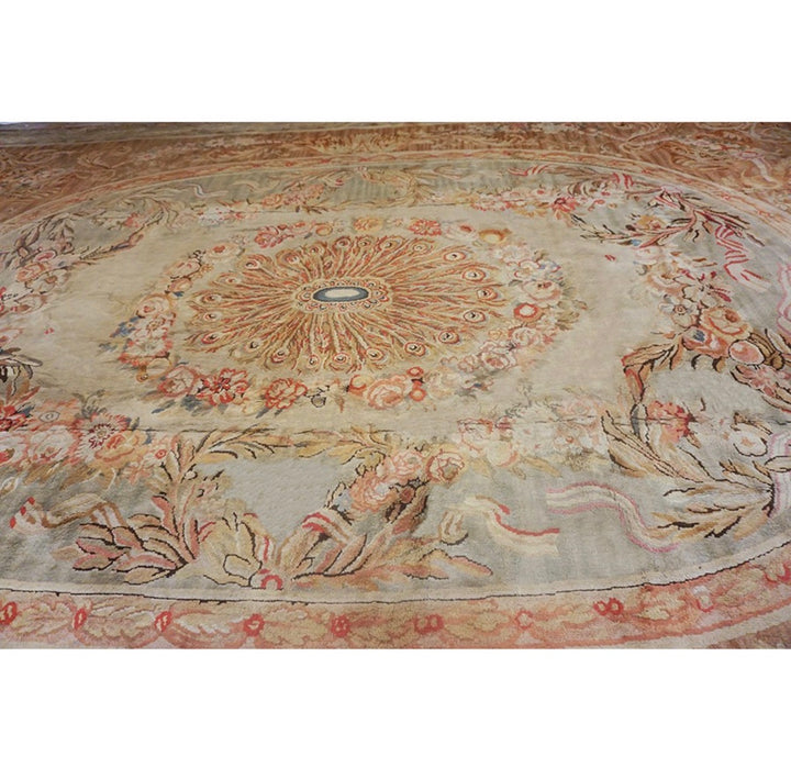 Antique French Savonnerie Rug Circa 1890 – Handwoven Wool Masterpiece – Soft Beige &amp; Blush Floral Design - 14.10 x 20.0