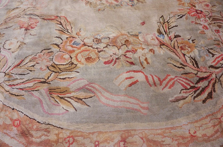 Antique French Savonnerie Rug Circa 1890 – Handwoven Wool Masterpiece – Soft Beige &amp; Blush Floral Design - 14.10 x 20.0