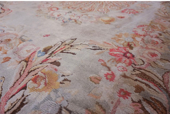 Antique French Savonnerie Rug Circa 1890 – Handwoven Wool Masterpiece – Soft Beige &amp; Blush Floral Design - 14.10 x 20.0