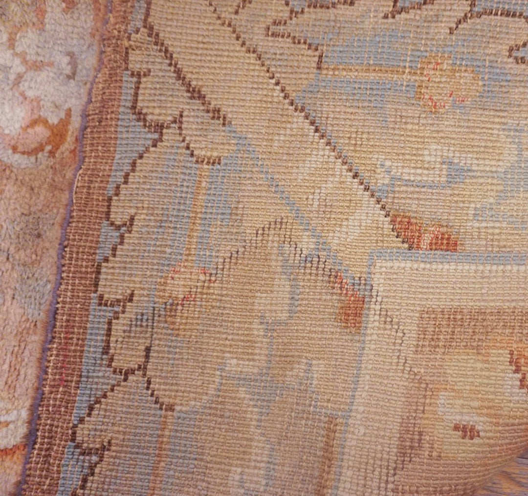 Antique French Savonnerie Rug Circa 1890 – Handwoven Wool Masterpiece – Soft Beige &amp; Blush Floral Design - 14.10 x 20.0