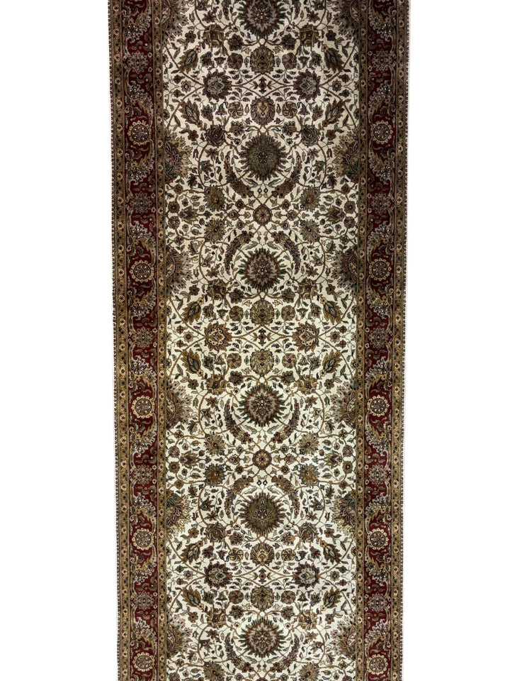 Hand-Knotted Ivory &amp; Burgundy Floral Runner | Traditional Style Wool Rug | 6.1 x 20.2