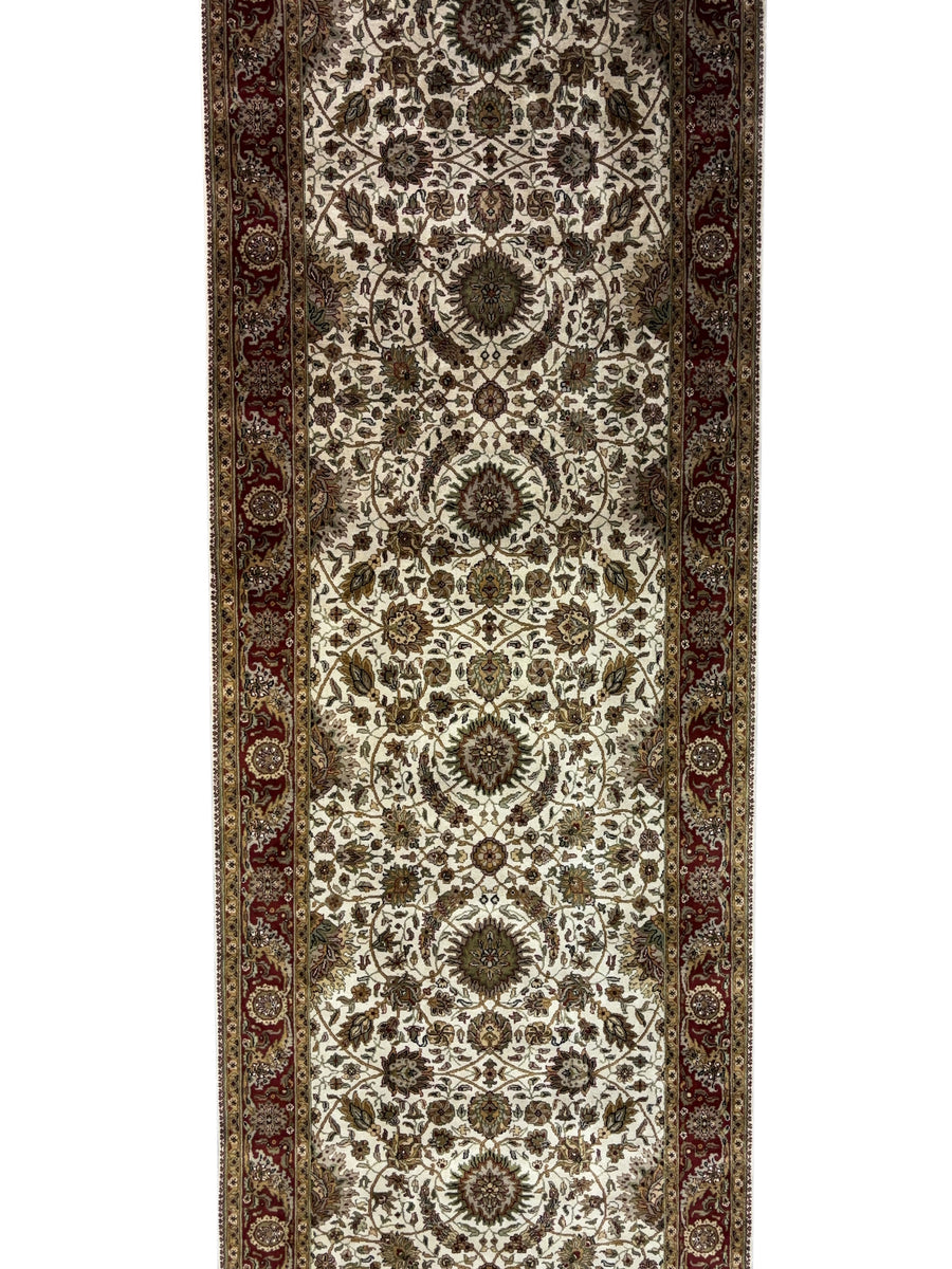 Hand-Knotted Ivory & Burgundy Floral Runner | Traditional Style Wool Rug | 6.1 x 20.2