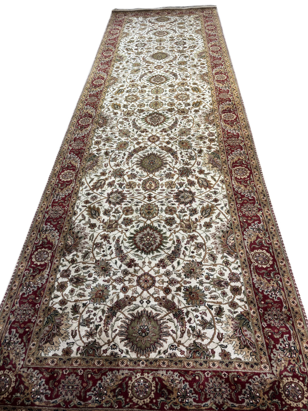 Hand-Knotted Ivory &amp; Burgundy Floral Runner | Traditional Style Wool Rug | 6.1 x 20.2
