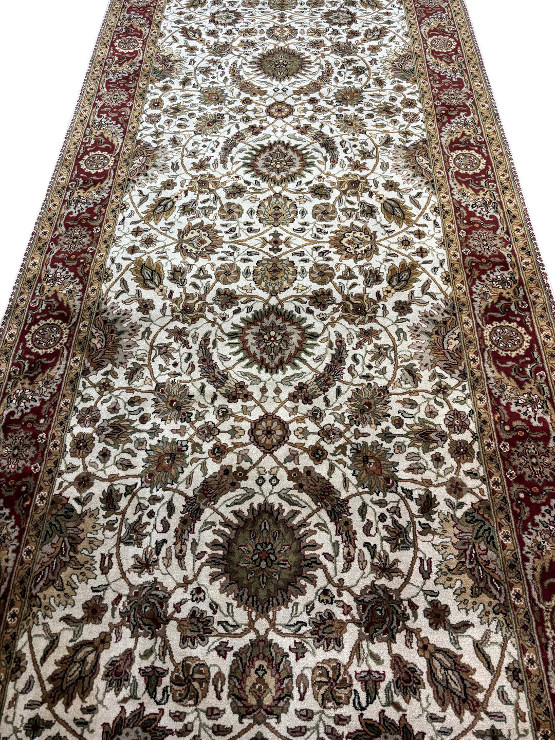 Hand-Knotted Ivory &amp; Burgundy Floral Runner | Traditional Style Wool Rug | 6.1 x 20.2
