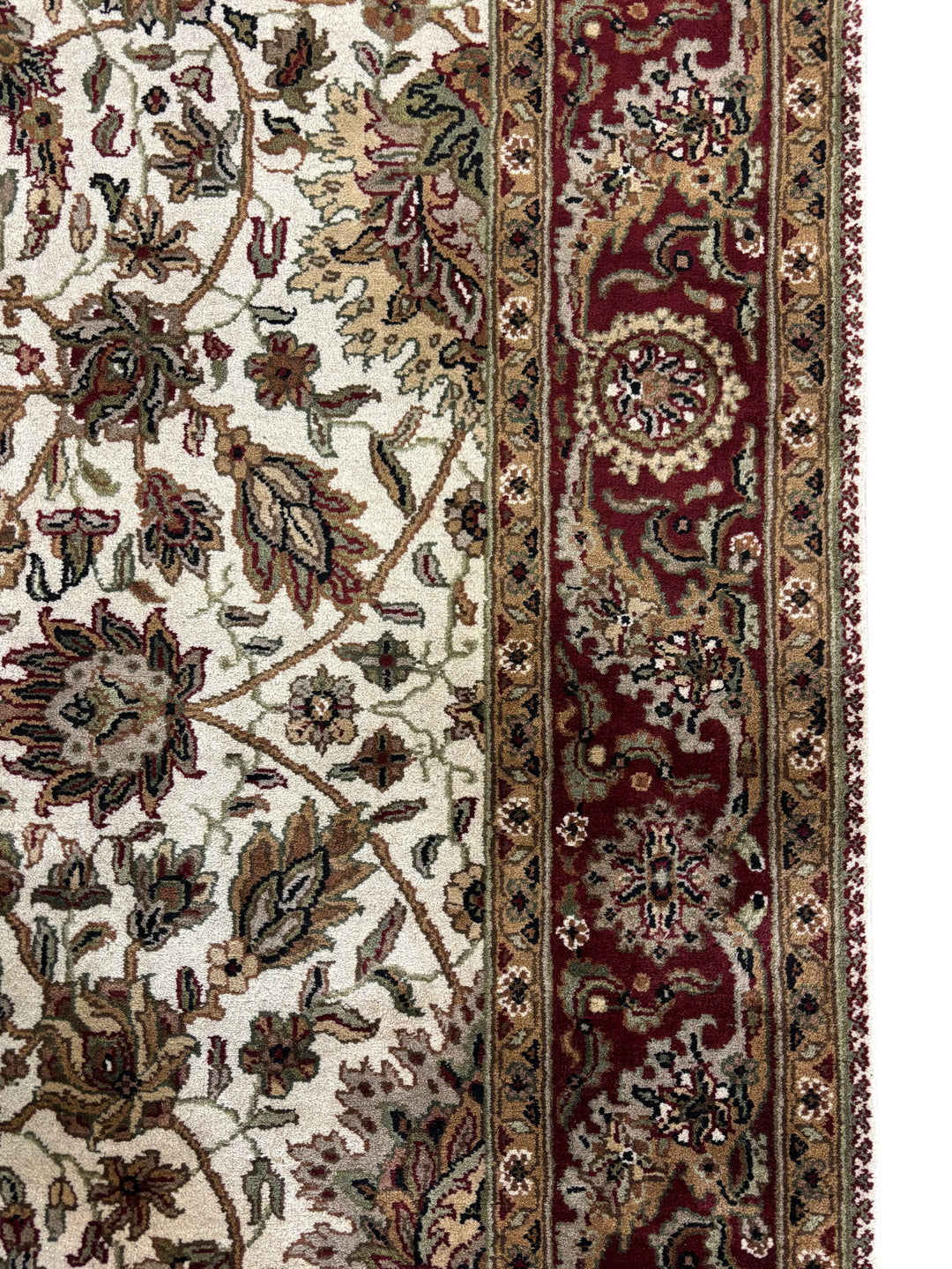Hand-Knotted Ivory &amp; Burgundy Floral Runner | Traditional Style Wool Rug | 6.1 x 20.2