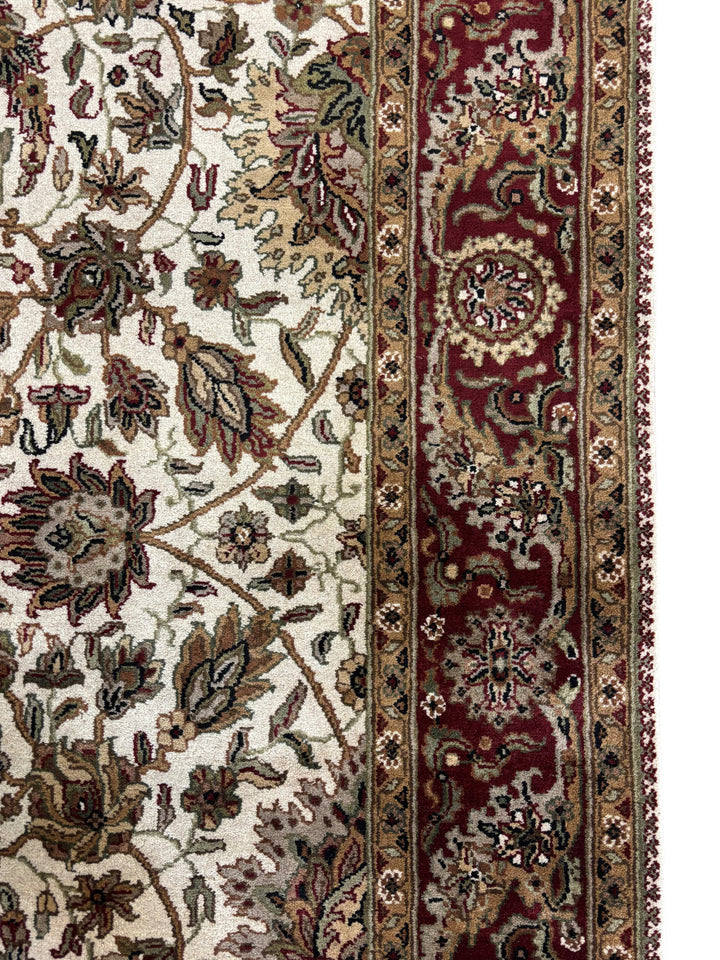 Hand-Knotted Ivory &amp; Burgundy Floral Runner | Traditional Style Wool Rug | 6.1 x 20.2