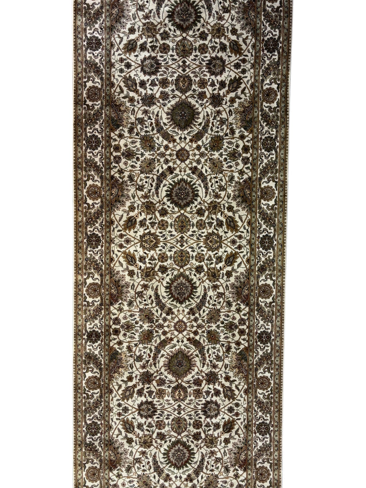 Hand-Knotted Ivory, Olive &amp; Brown Floral Runner | Traditional Style Wool Rug | 6.2 x 20.3