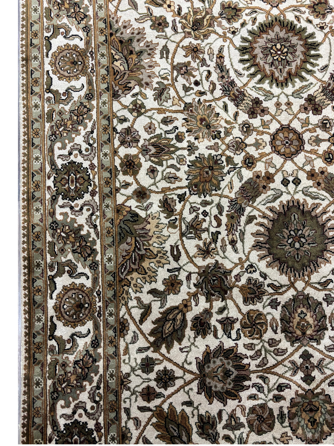 Hand-Knotted Ivory, Olive &amp; Brown Floral Runner | Traditional Style Wool Rug | 6.2 x 20.3
