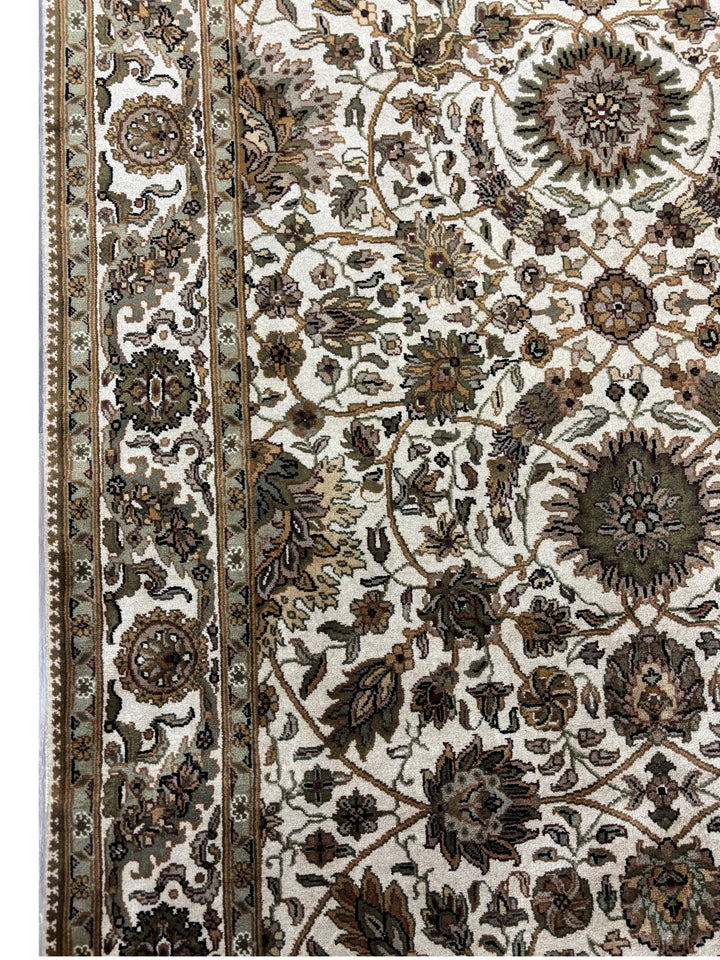 Hand-Knotted Ivory, Olive &amp; Brown Floral Runner | Traditional Style Wool Rug | 6.2 x 20.3