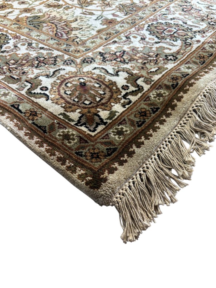 Hand-Knotted Ivory, Olive &amp; Brown Floral Runner | Traditional Style Wool Rug | 6.2 x 20.3