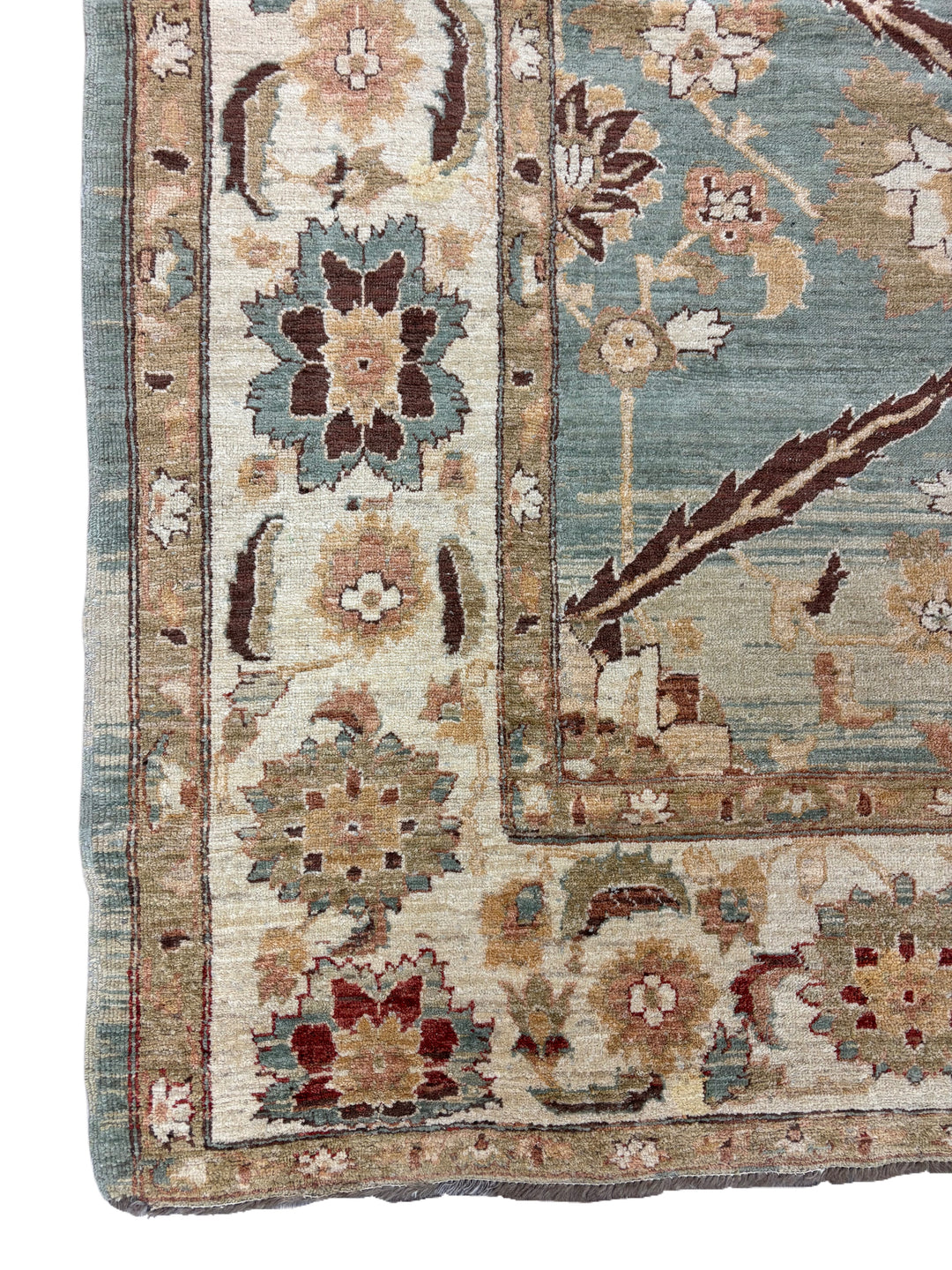 Aqua Blue &amp; Ivory Floral Hand-Knotted  Rug - Traditional Style Wool Rug - 9.10 x 12.1